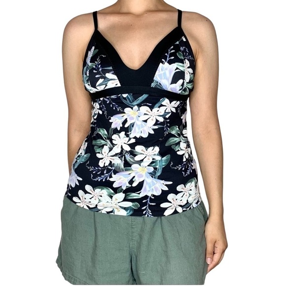 Athleta Paloma Tankini Swim Top Size S Black Floral - Picture 1 of 8